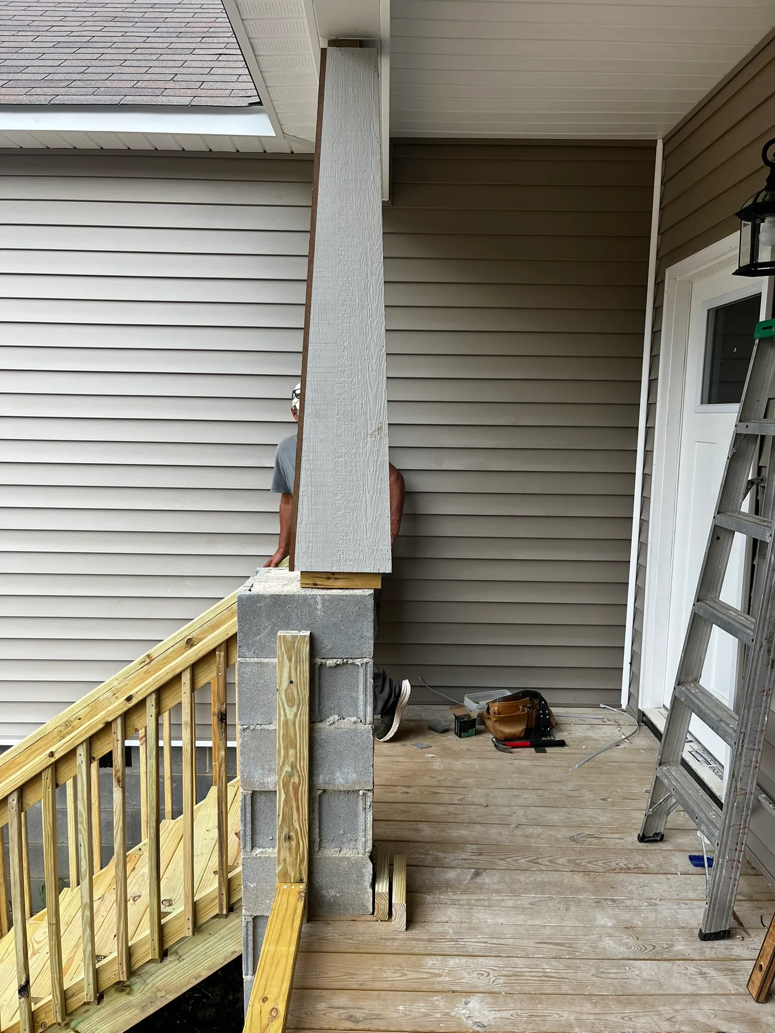 Porch column off-center on pier — mason misread plans on offset measurement